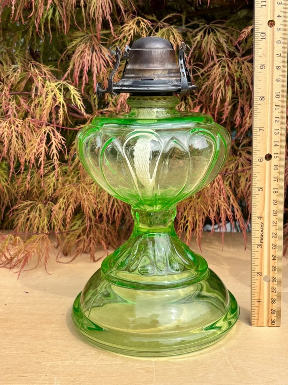 Vintage/Antique Giant Uranium Glass Oil Lamp